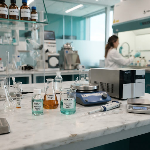 High-tech skincare research laboratory setting